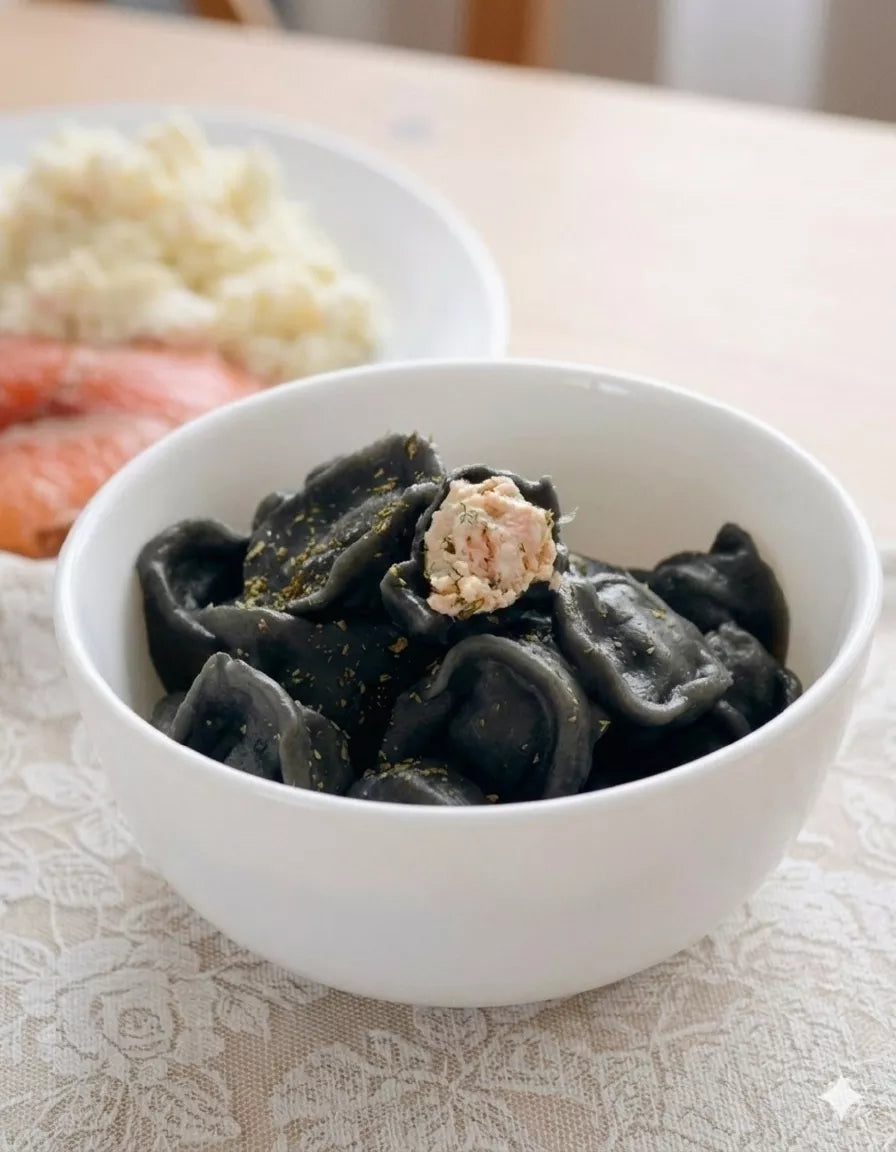 Black Pelmeni with Salmon